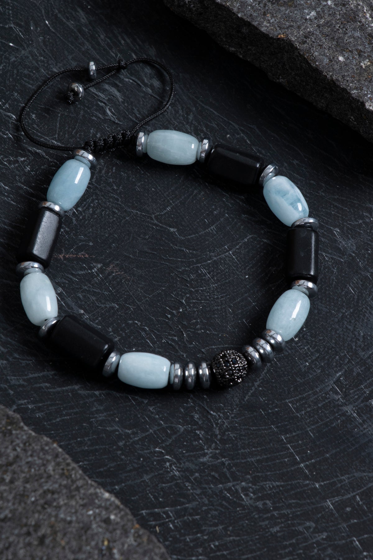 Sertifikalı Şungit, Akuamarin ve Hematit Doğal Taş Bileklik