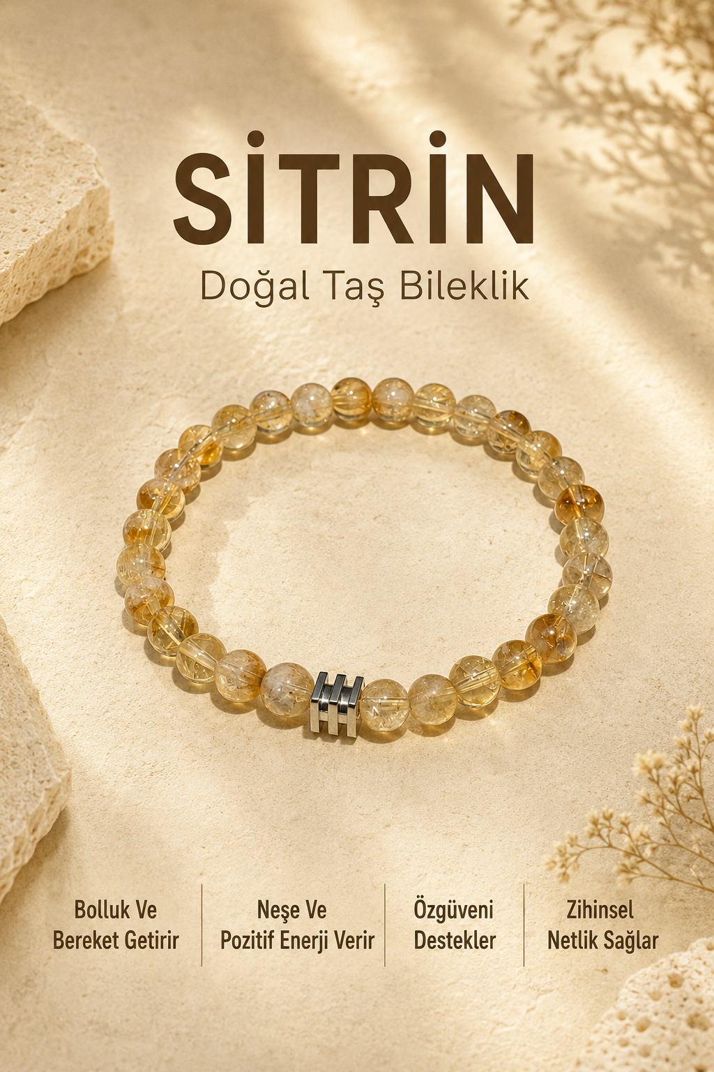 Sitrin Doğal Taş Bileklik 6 MM
