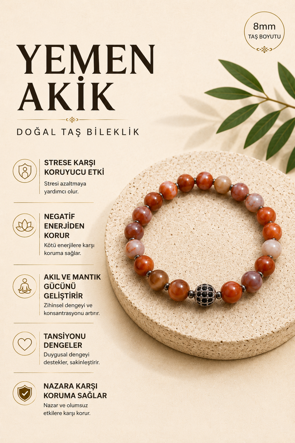 Sertifikalı Hakiki Yemen Akik & Hematit Doğal Taş Bileklik