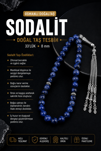 Sodalit Doğal Taş Tesbih 33lük - 8mm