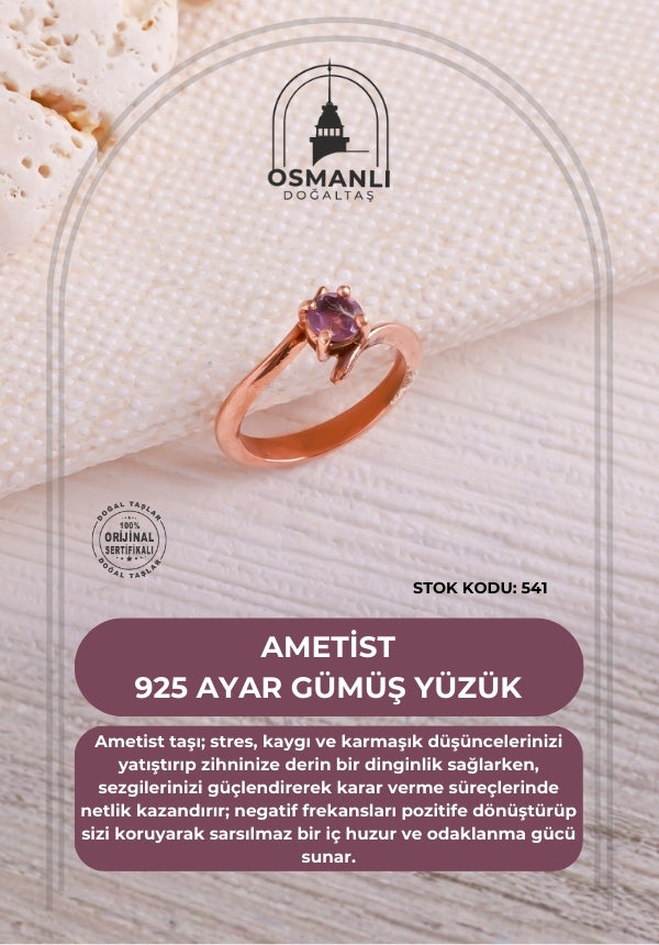 Sertifikalı Ametist 925 Ayar Gümüş Yüzük (SK:541)