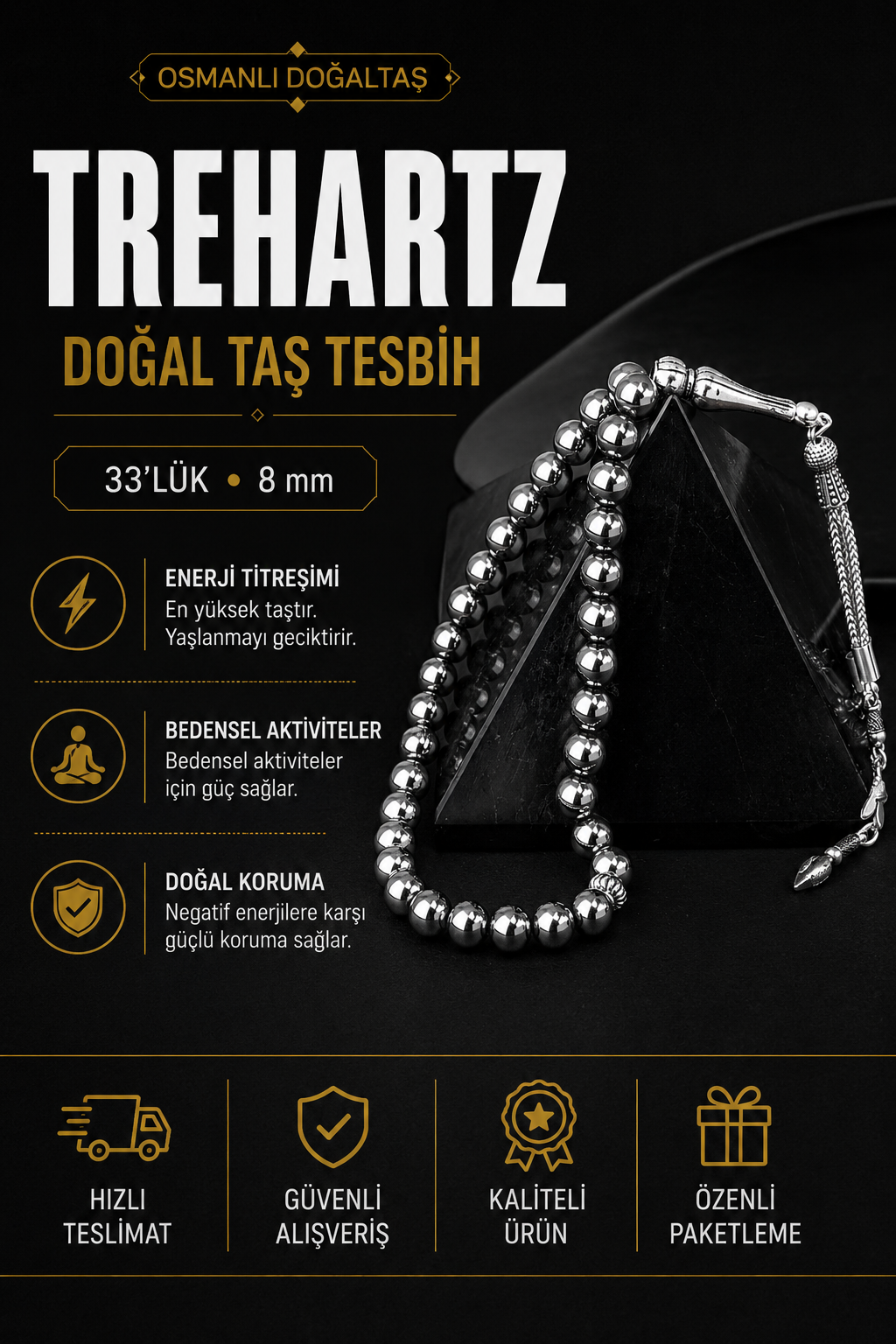 Trehartz Doğal Taş Tesbih 33lük - 8mm