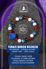 Terazi Burcu Bileklik Akuamarin, Dumanlı Kuvars, Kırmızı Akik, Lapis Lazuli