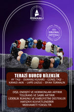Terazi Burcu Bileklik Ay Taşı, Dumanlı Kuvars, Güneş Taşı, Kırmızı Akik, Lapis Lazuli, Siyah Turmalin