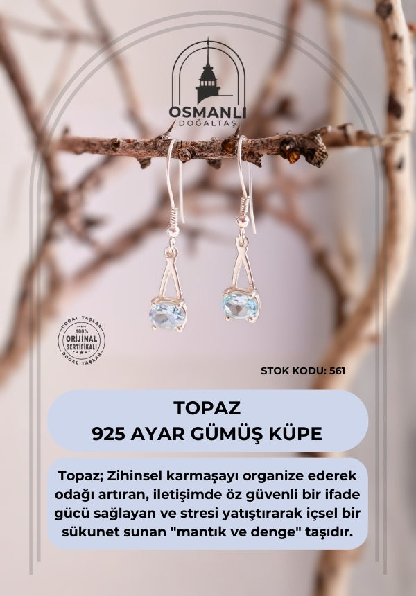 Sertifikalı Topaz 925 Ayar Gümüş Küpe (SK:561)