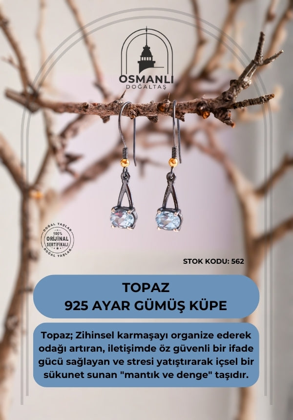 Sertifikalı Topaz 925 Ayar Gümüş Küpe (SK:562)