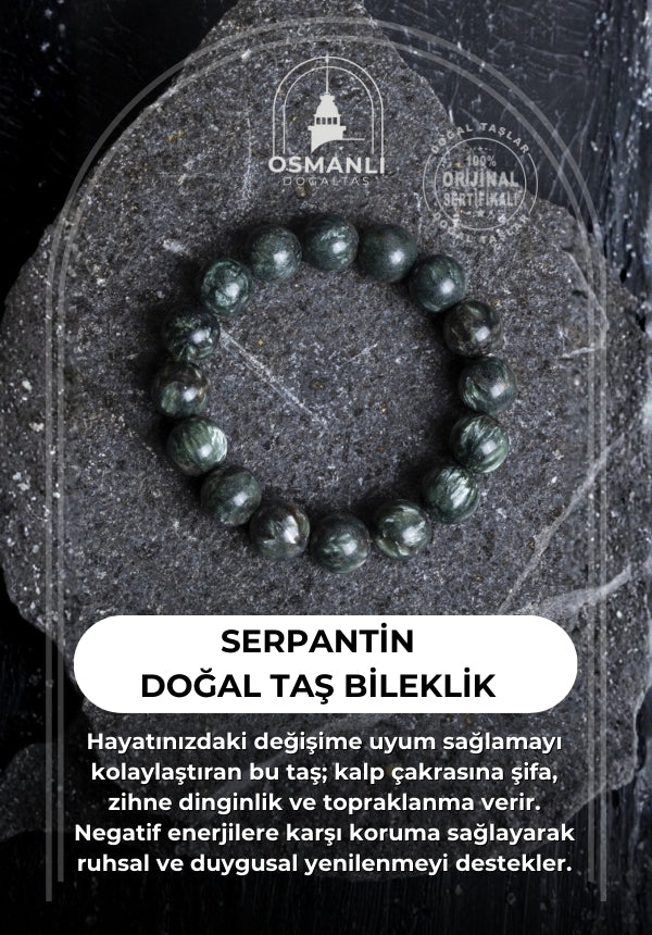 Sertifikalı Serpantin Doğal Taş Bileklik
