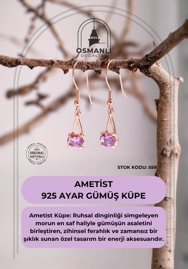 Sertifikalı Ametist 925 Ayar Gümüş Küpe (SK:559)
