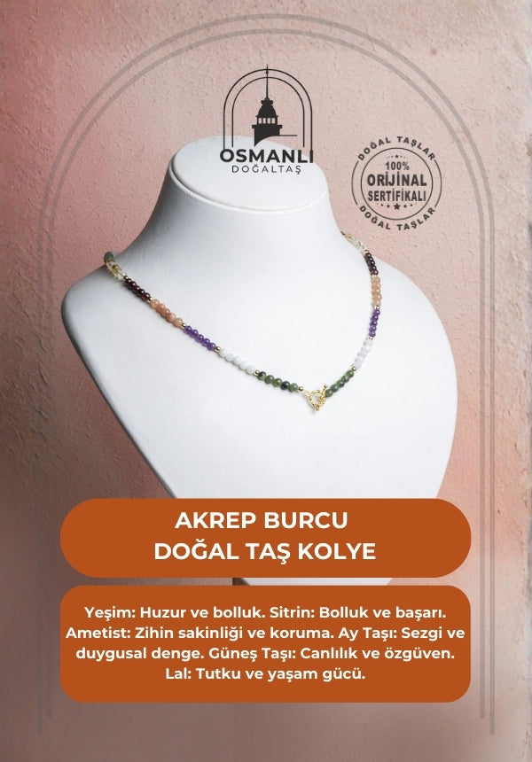 Sertifikalı Akrep Burcu Doğal Taş Kolye
