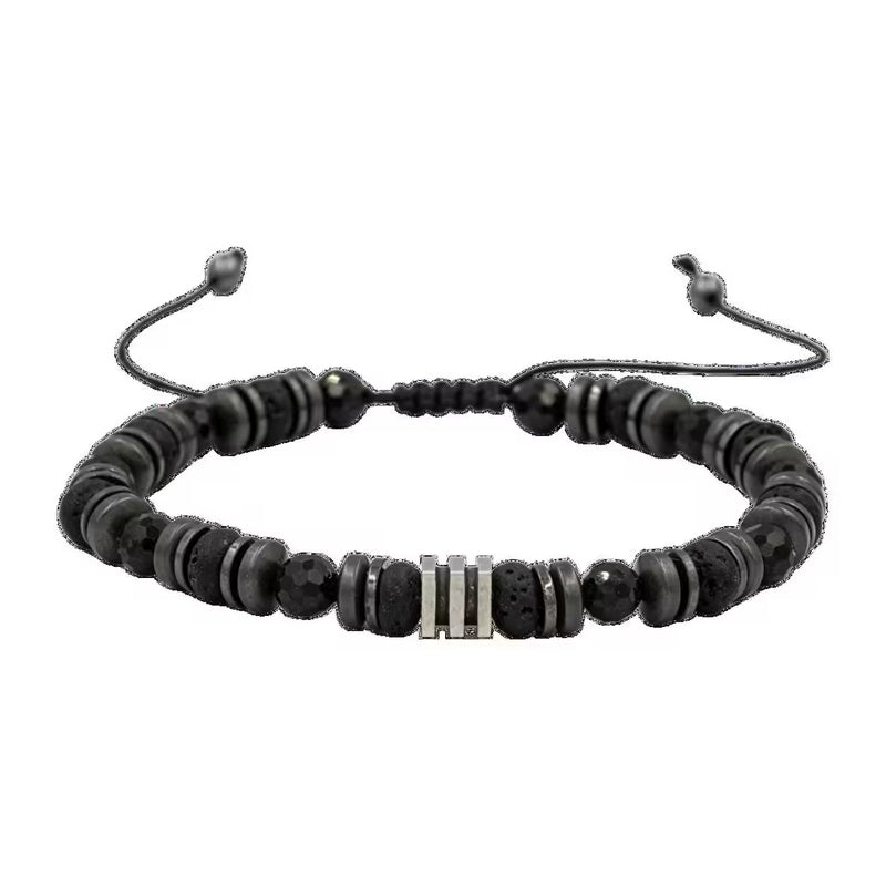 Turmalin-Siyah Lav Taşı-Hematit Doğal Taş Erkek Makrome Bileklik