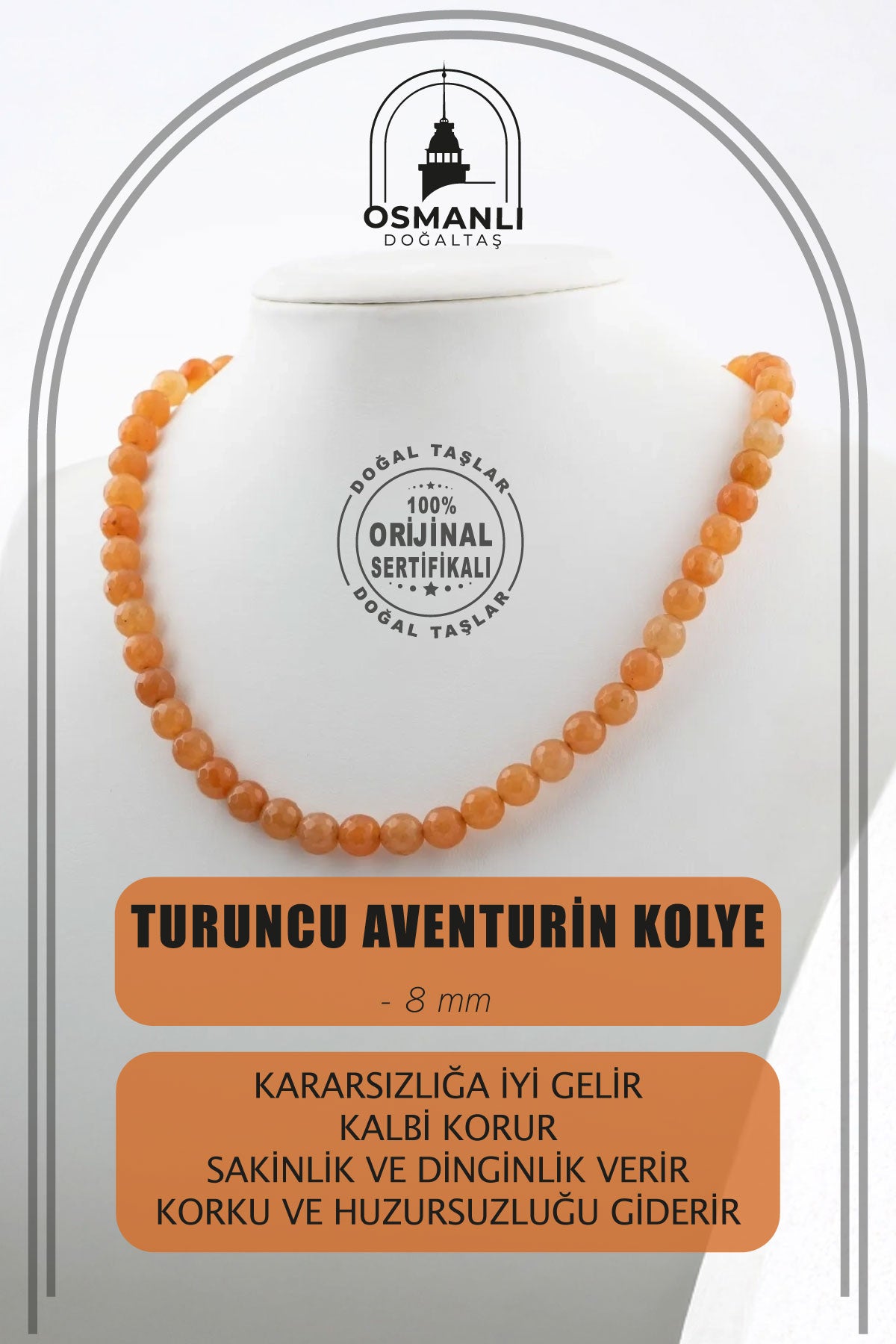 Turuncu Aventurin 8 mm Dizi Doğal Taş Kolye