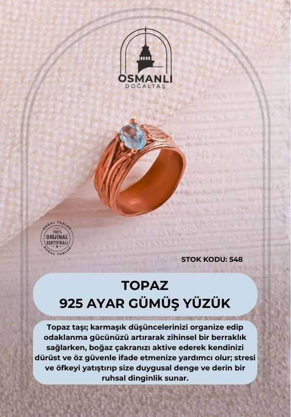 Sertifikalı Topaz 925 Ayar Gümüş Yüzük (SK:548)