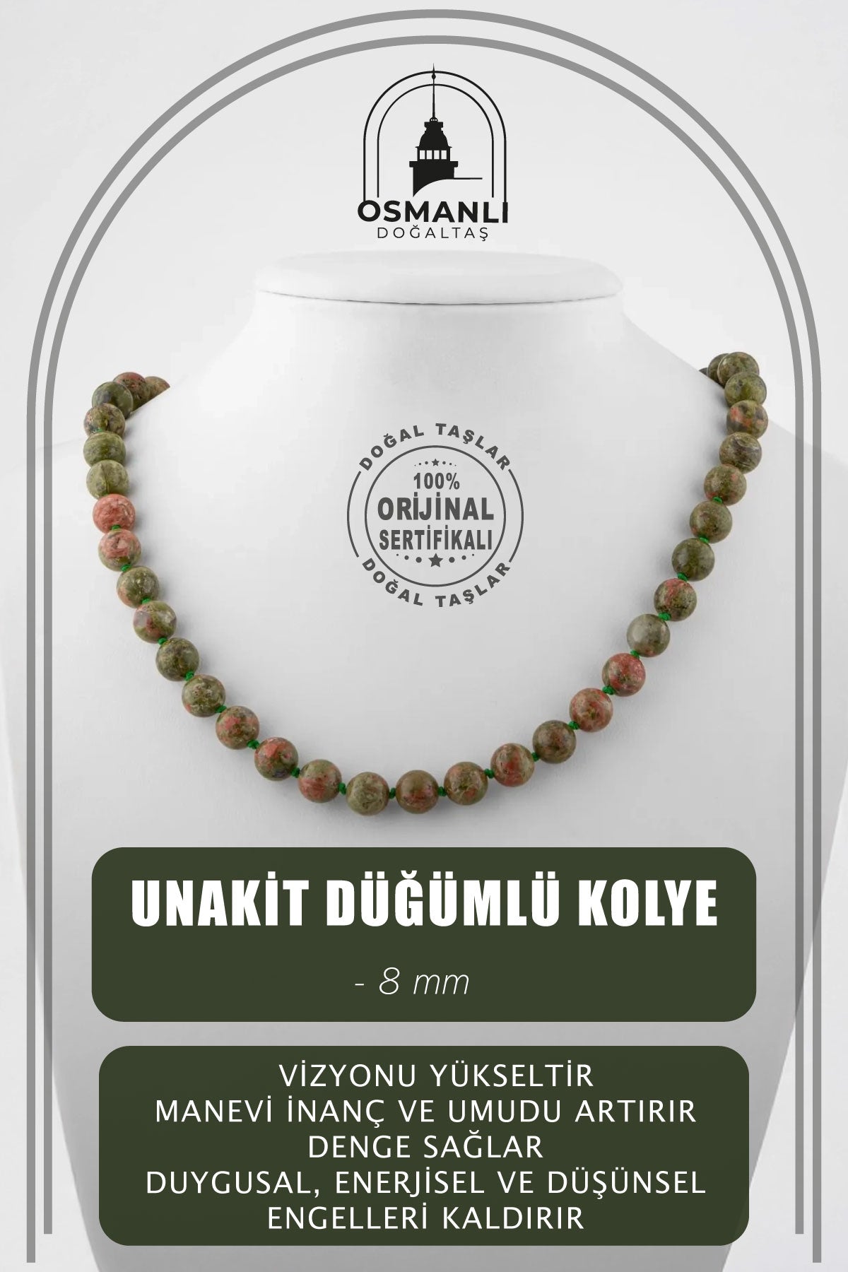 Unakit 8 mm Düğümlü Doğal Taş Kolye