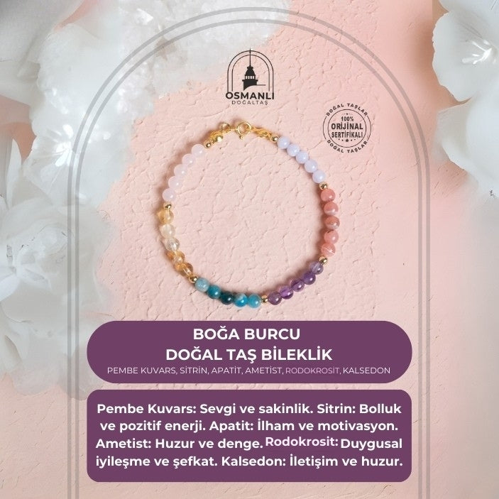 Sertifikalı Boğa Burcu Doğal Taş Bileklik