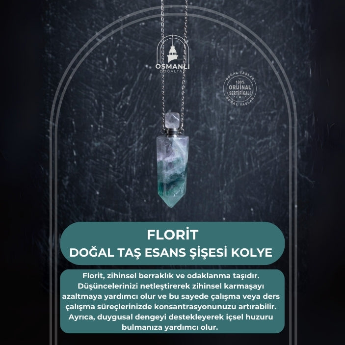 Sertifikalı Florit Doğal Taş Esans Şişesi Kolye
