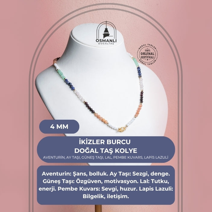 Sertifikalı İkizler Burcu Doğal Taş Kolye