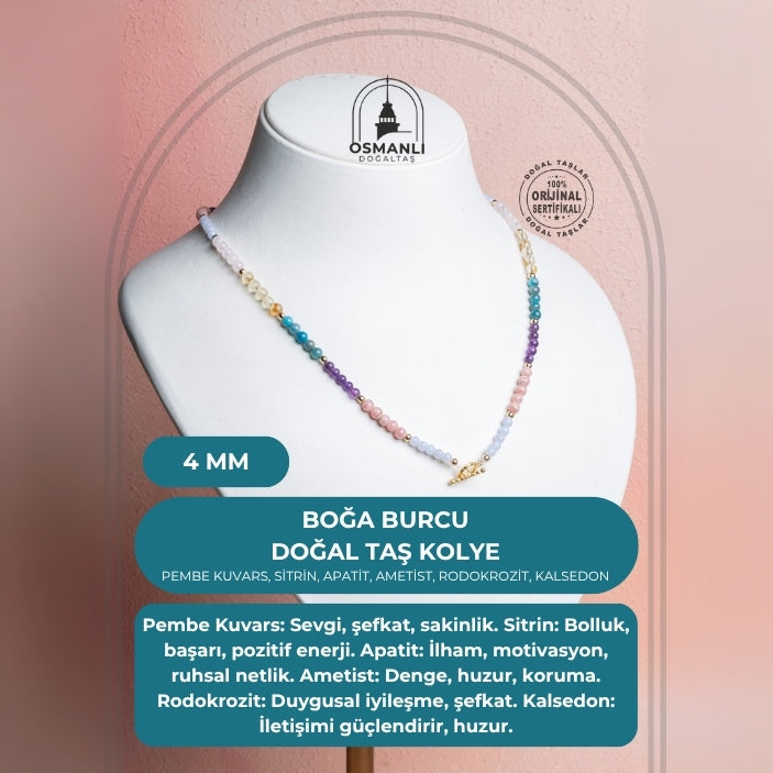 Sertifikalı Boğa Burcu Doğal Taş Kolye
