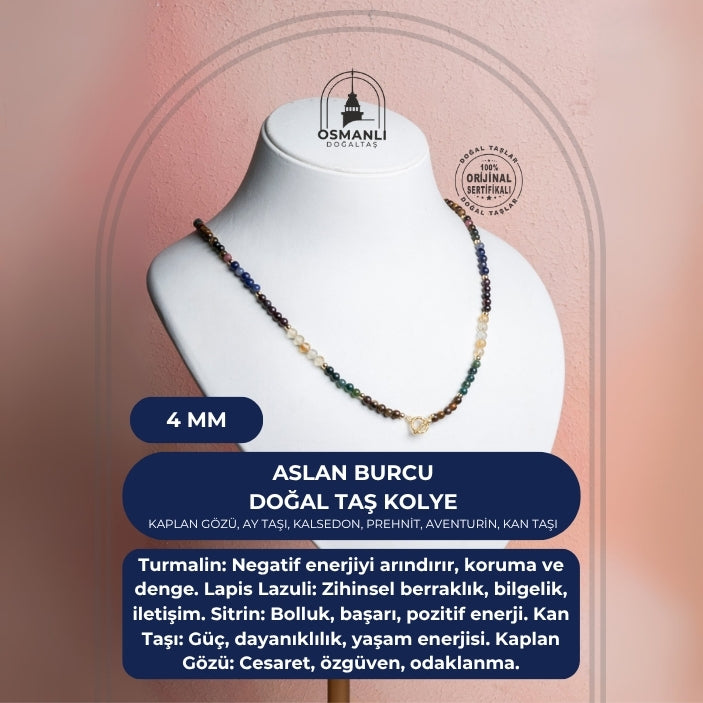 Sertifikalı Aslan Burcu Doğal Taş Kolye