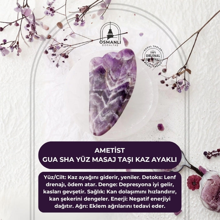 Ametist Taşı Gua Sha Yüz Masaj Taşı Kaz Ayaklı