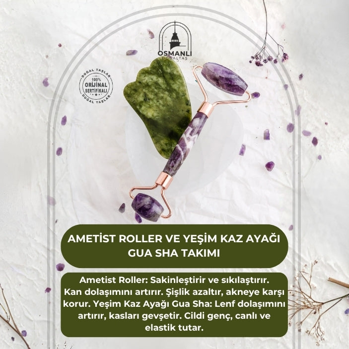 Ametist Roller ve Yeşim Kaz Ayağı Gua Sha Takımı