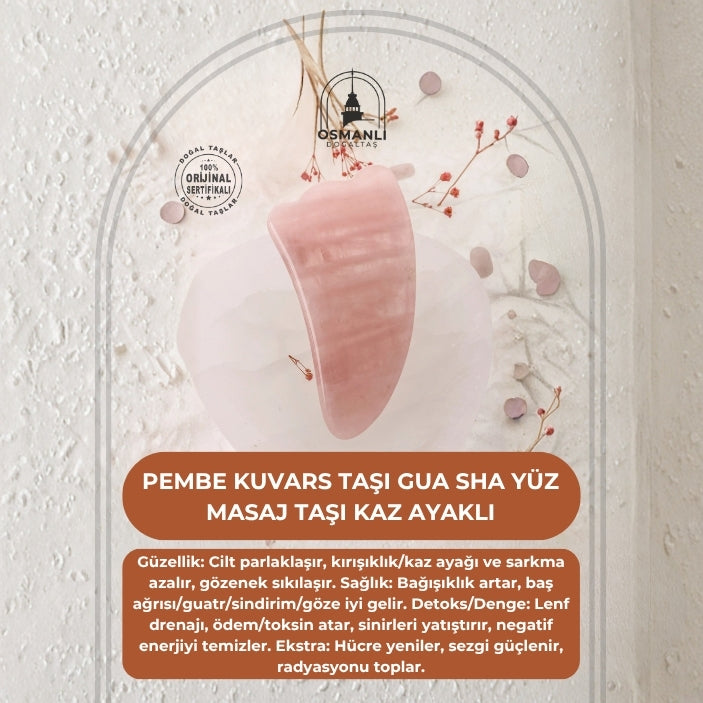 Pembe Kuvars Taşı Gua Sha Yüz Masaj Taşı Kaz Ayaklı