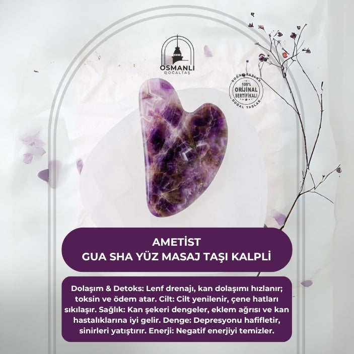 Ametist Taşı Gua Sha Yüz Masaj Taşı Kalpli