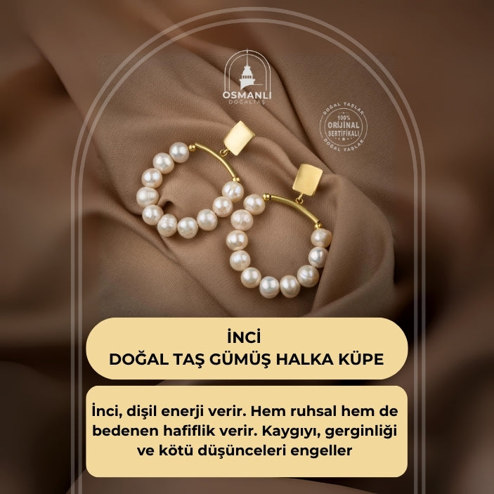 İnci Doğal Taş Gümüş Halka Küpe