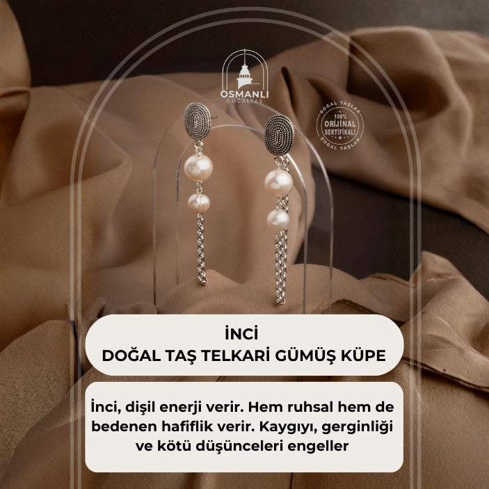 İnci Doğal Taş Telkari Gümüş Küpe