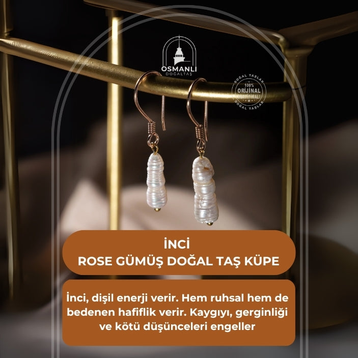 İnci Rose Gümüş Doğal Taş Küpe