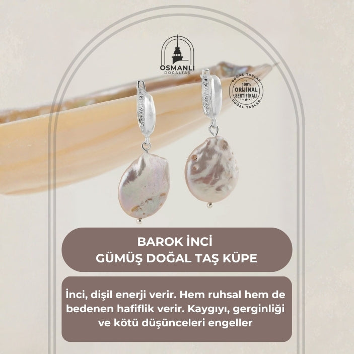 Barok İnci Gümüş Doğal Taş Küpe