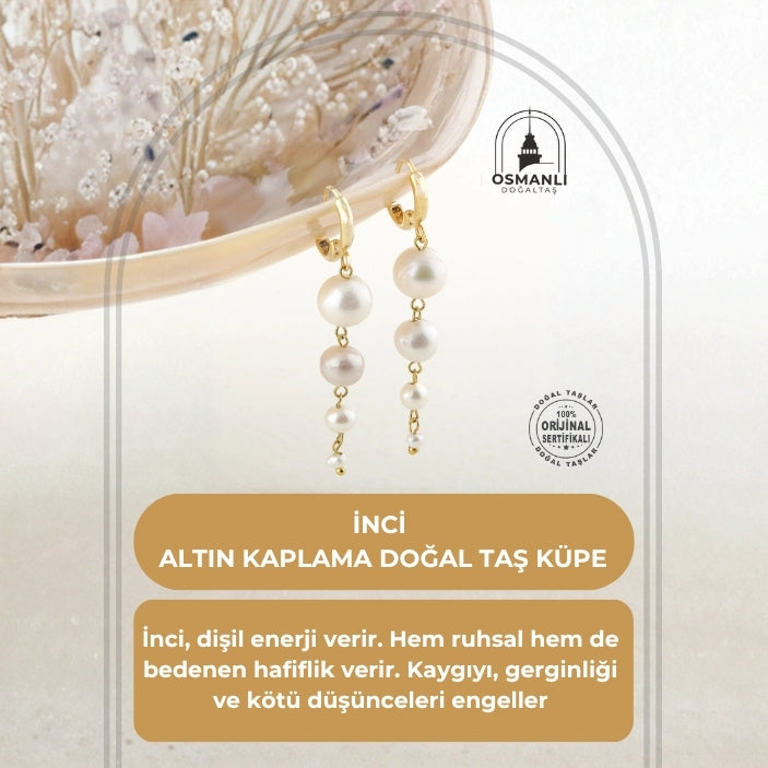 İnci Altın Kaplama Doğal Taş Küpe