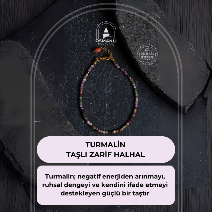 Sertifikalı Doğal Turmalin Taşlı Zarif Halhal