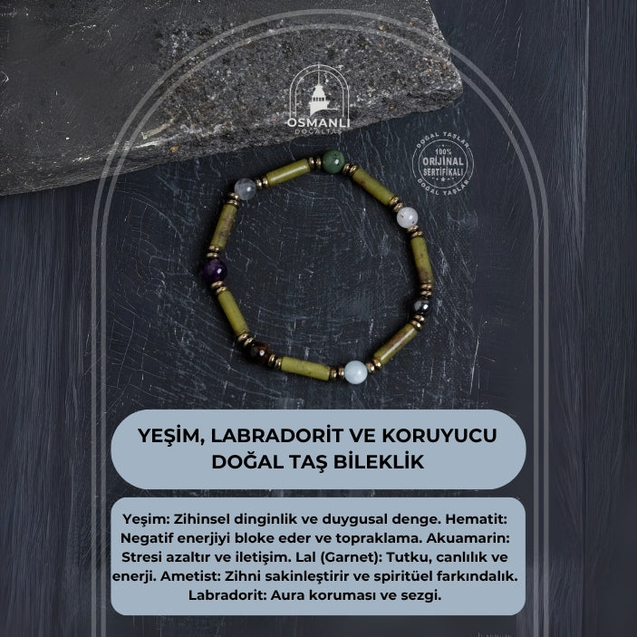 Sertifikalı Yeşim, Labradorit ve Koruyucu Doğal Taş Bileklik