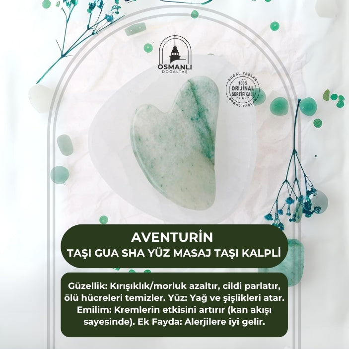 Aventurin Taşı Gua Sha Yüz Masaj Taşı Kalpli