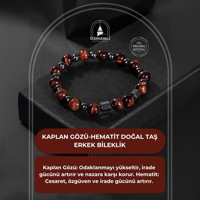 Kaplan Gözü-Hematit Doğal Taş Erkek Bileklik