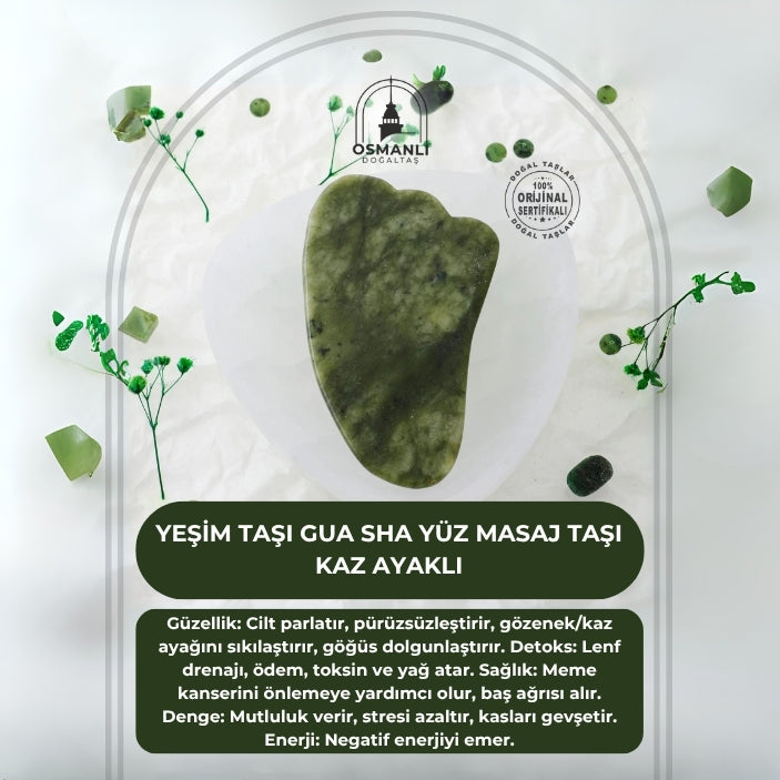 Yeşim Taşı Gua Sha Yüz Masaj Taşı Kaz Ayaklı