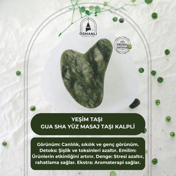 Yeşim Taşı Gua Sha Yüz Masaj Taşı Kalpli
