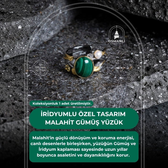Sertifikalı İridyumlu Özel Tasarım Malahit Gümüş Yüzük