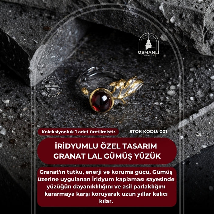 Sertifikalı İridyumlu Granat Lal Özel Tasarım Gümüş Yüzük (SK:001)