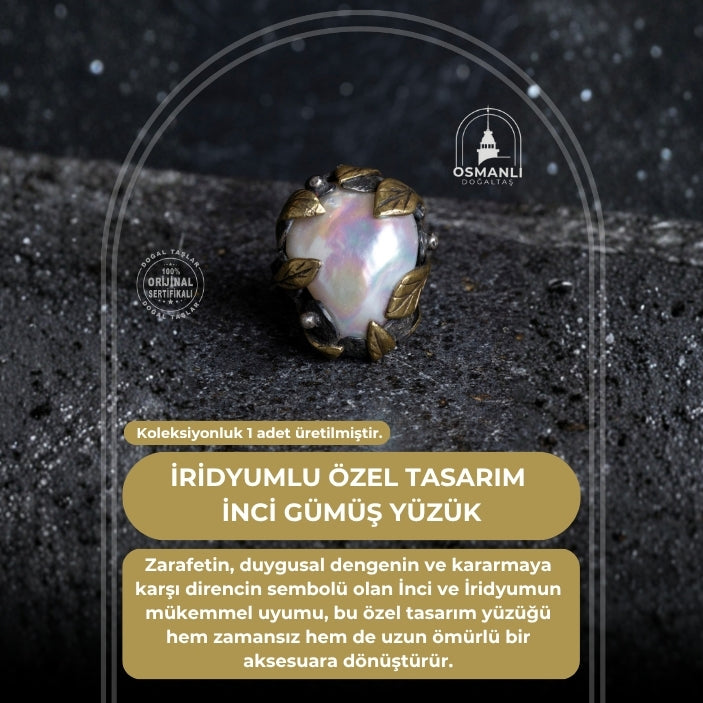 Sertifikalı İridyumlu Özel Tasarım İnci Gümüş Yüzük
