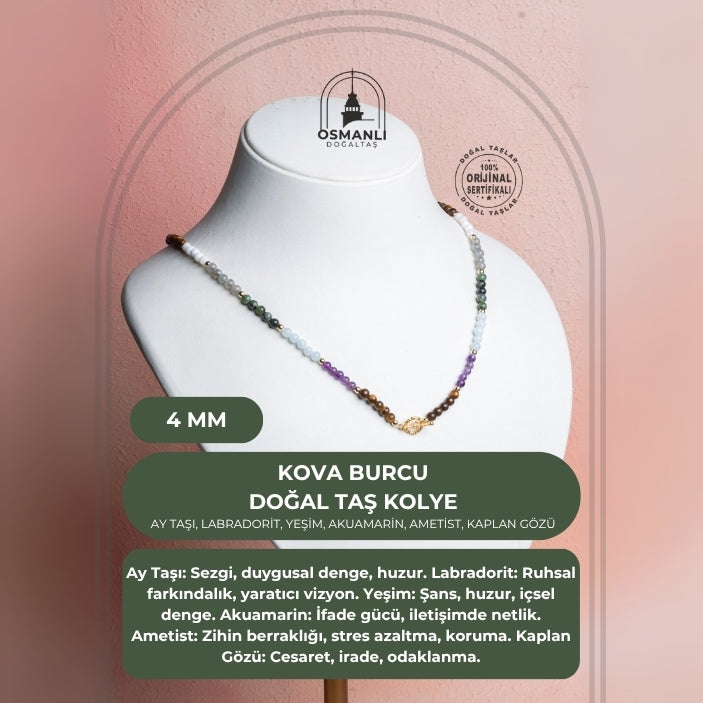 Sertifikalı Kova Burcu Doğal Taş Kolye