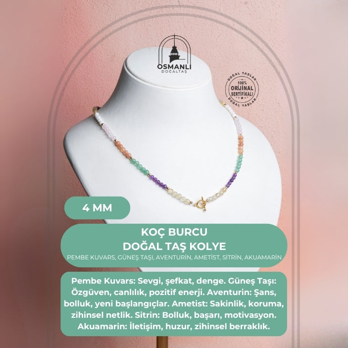 Sertifikalı Koç Burcu Doğal Taş Kolye