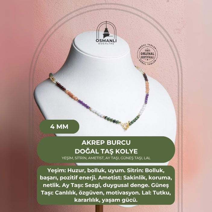 Sertifikalı Akrep Burcu Doğal Taş Kolye