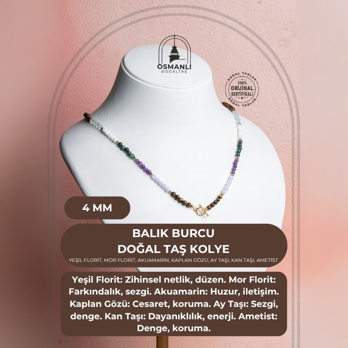 Sertifikalı Balık Burcu Doğal Taş Kolye