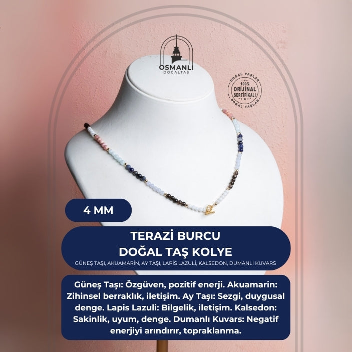 Sertifikalı Terazi Burcu Doğal Taş Kolye