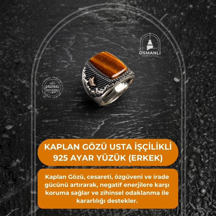 Usta İşçilikli 925 Ayar Kaplan Gözü Yüzük (Erkek)