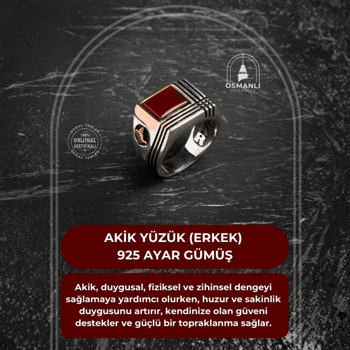 Sertifikalı 925 Ayar Gümüş Akik Yüzük (Erkek)