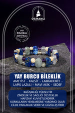 Yay Burcu Bileklik Ametist, Kalsit, Labradorit, Lapis Lazuli, Mavi Akik, Sedef