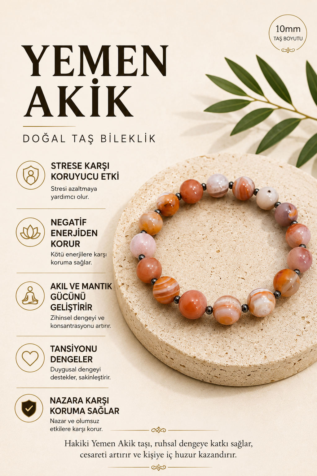 Yemen Akik & Hematit Doğal Taş Bileklik