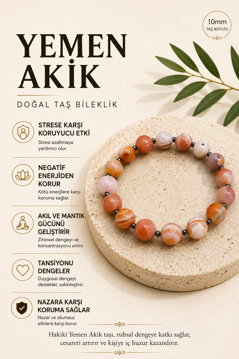 Yemen Akik & Hematit Doğal Taş Bileklik